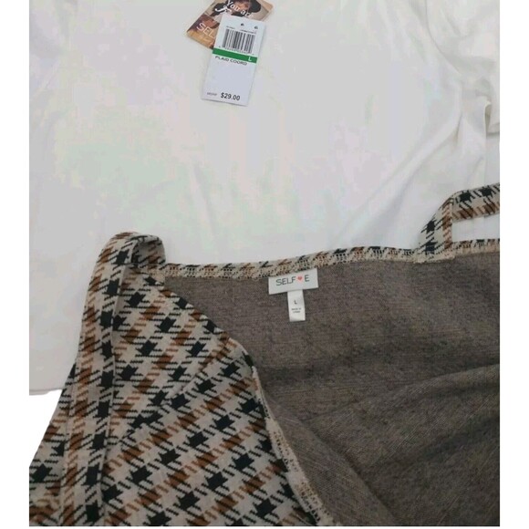 Self Esteem Women's Juniors' Printed Layer-Look Top Beige Large Plaid Coord New - Picture 16 of 16